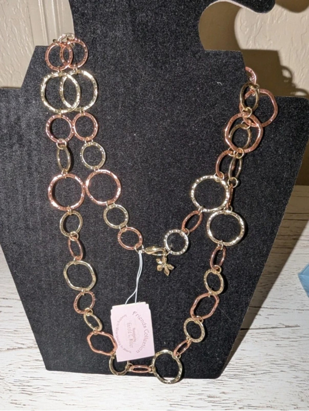Hammered Copper Tone and Gold Tone Circle Necklace